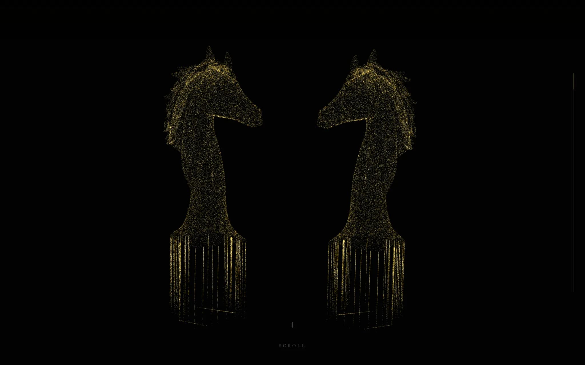 The Knights Award home page: two gold particle horses facing each other on a black field